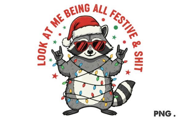 Funny Christmas Raccoon PNG: A Festive Graphics and Illustrations Asset