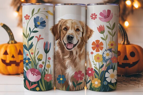Golden Retriever Floral Dog Tumbler Graphics