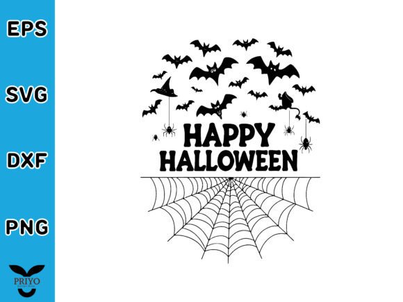 Happy Halloween with Bats, Spiders, and Web