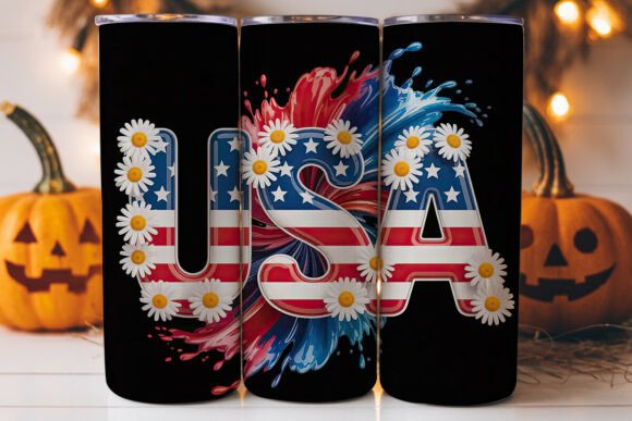 Patriotic USA Floral 20oz Tumbler Wrap Graphics