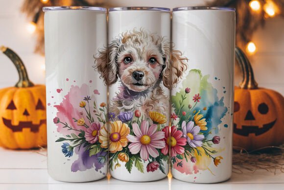 Sweet Poodle Flowers 20oz Tumbler Wrap Graphics